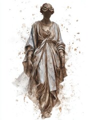 A beautifully crafted statue of a draped figure stands gracefully. The flowing garment adds a sense of movement, highlighted against a minimalist backdrop, creating an ethereal atmosphere.