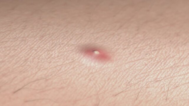 Skin surface acne growing shrink cream drop macro, looped switch