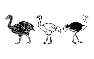 Ostrich silhouette vector illustration with farm birds and cute animal icons.