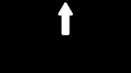 line Up direction animated arrow on black background .Animation of sweep arrow icon, upward and transparent white swipe up pointing arrow icon.