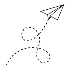 Paper plane icon vector. Flying paper plane icon, silhouette with dotted line. Airplane planes on white background. Paper plane sign and symbol. Vector illustration.