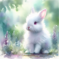 cute little white rabbit in the grass