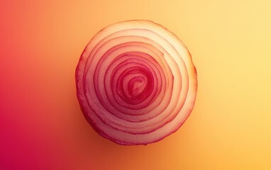 Red onion cut in half showing rings on yellow-red gradient.