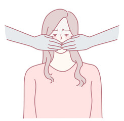 An illustration showing a woman experiencing feelings of suppression, which symbolizes silence and control over her