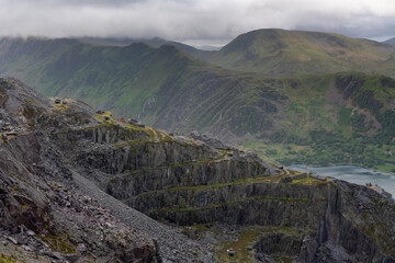 Stepped levels of old abandoned slate quarry