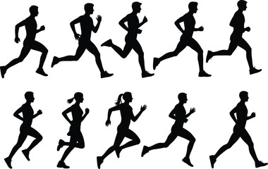 Silhouettes of Runners in Motion, Dynamic Jogging Figures, Athletic Fitness Activity, Running People, Active Lifestyle, Healthy Exercise.
