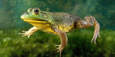 dynamic angle wildlife action photo of dynamic pose american bullfrog 