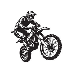 Naklejka premium Motocross rider on a white background, isolated black silhouette jumping a sport motorcycle with speed