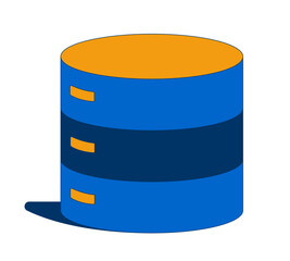 Database data storage 2D cartoon object. Tech cylinder backup. Layered server architecture. Information technology. Cylindrical unit isolated element flat vector clip art on white. Spot illustration