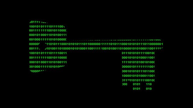 video animation icon key designed with zero and one numbers of binary code system, on a transparent background with alpha channel at zero