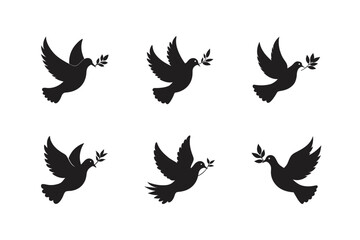 dove with olive branch vector silhouette