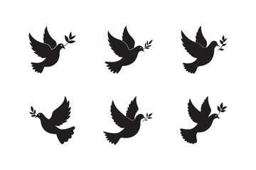 dove with olive branch vector silhouette