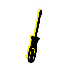 Flat illustration of a classic screwdriver on a white background. Ideal for technical materials, instructions or repair-rconstruction tools, hand tools, power tools, repair, installation, construction