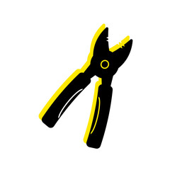 Contrasting image of pliers in flat style in black and yellow. Used for design about electricity, repair, maintenance.construction tools, hand tools, power tools, repair, installation, construction