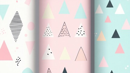 Three pastel geometric triangle patterns.