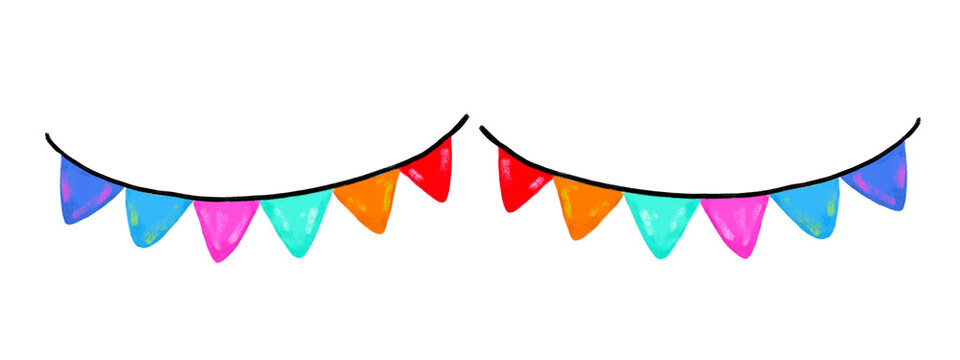 Cute hand drawn colorful bright vibrant colors bunting flag garland sea ocean beach birthday party balloons summer theme design doodle kids illustration clipart sticker