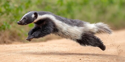 dynamic angle wildlife action photo of dynamic pose honey badger 