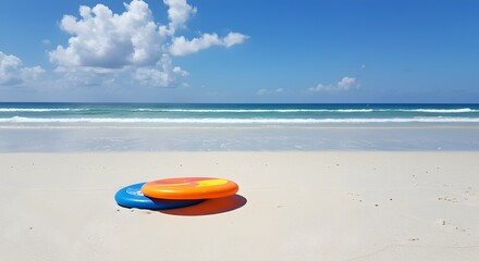 Obraz premium Colorful beach frisbee in powdery sand