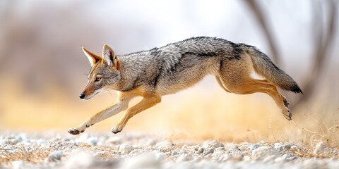 Obraz premium dynamic angle wildlife action photo of dynamic pose jackal 