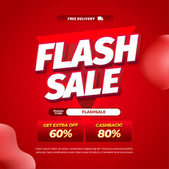Shopping Flash Sale discount deals Dynamic deep Red gradient Editable text effect Fluid pop Marketing Promotion Square banner
