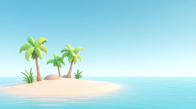 Cartoonish Tropical Island Scene
