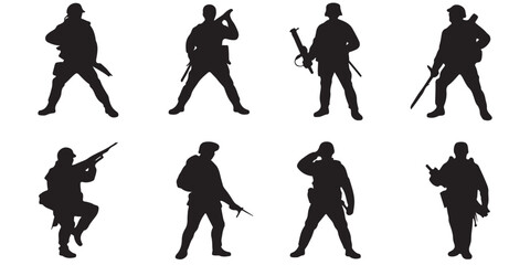 Silhouettes of Soldiers in Various Poses with Weapons, Silhouettes of Soldiers in Various, 