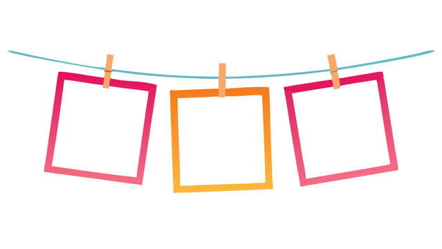 blank photo frames on clothesline