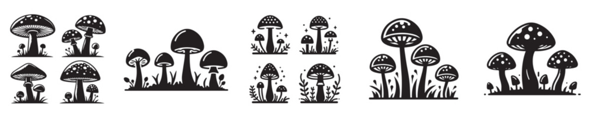 vector set of mushroom silhouettes