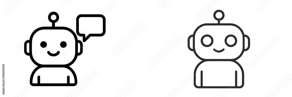 Poster friendly chatbot character design in two styles showcasing speech activity and a cheerful expression