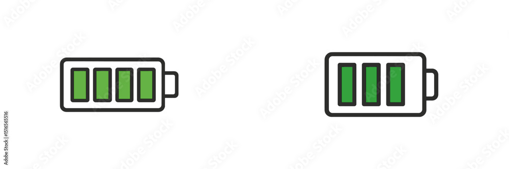 Poster battery icons displaying varying levels of charge in a minimalistic design illustrating power status