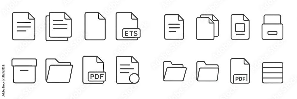 Poster collection of document icons representing various file types and organizational tools for digital st