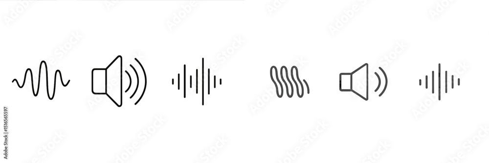 Poster sound wave graphics represent different audio frequencies and effects in a minimalist design style