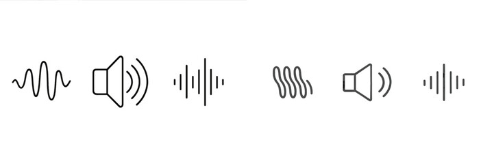 Sound wave graphics represent different audio frequencies and effects in a minimalist design style