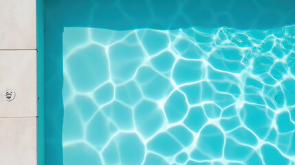 Obraz premium Clear water in swimming pool reflects sunlight, creating beautiful patterns on surface. serene blue invites relaxation and enjoyment