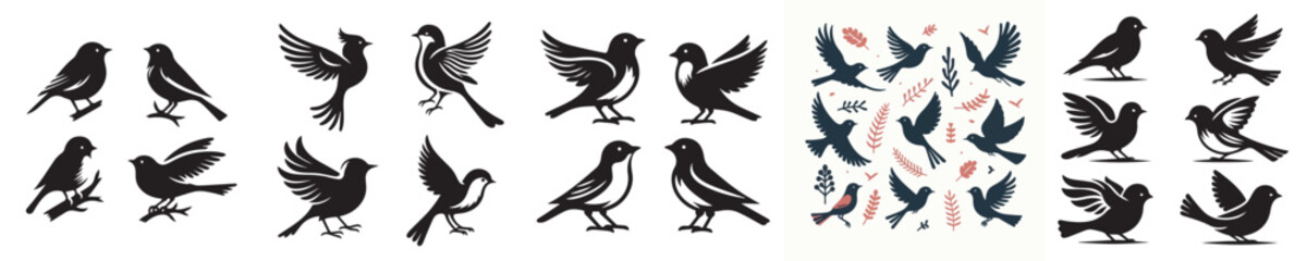 vector set of silhouette birds