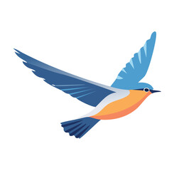Fototapeta premium Vector Illustration of a Stylized Bird in Mid-Flight with Outstretched Wings Featuring Smooth Gradients of Blue and Orange Against a Clean White Background
