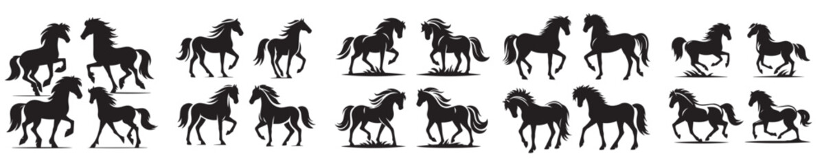 vector set of horses silhouettes