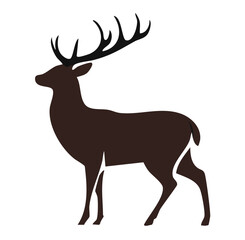 Vector modern emblem featuring a graceful deer with rich brown fur, black legs, and symmetrical antlers in a clean, flat design with artistic wildlife vibes

