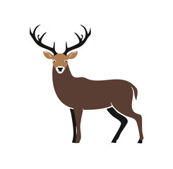 Fototapeta premium Vector illustration of a majestic brown stag standing proudly with elegant antlers and minimalist features on a clean white background in modern logo style