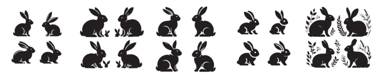 vector set of rabbit silhouettes