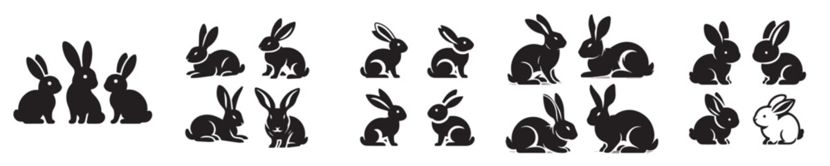 vector set of rabbit silhouettes