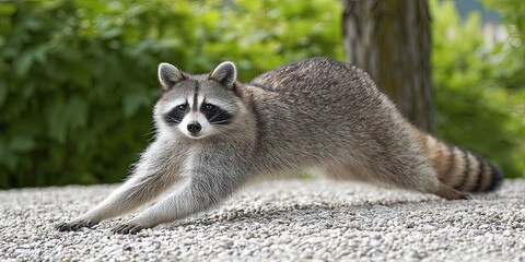 dynamic angle wildlife action photo of dynamic pose raccoon 