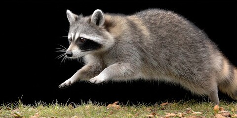 dynamic angle wildlife action photo of dynamic pose raccoon 