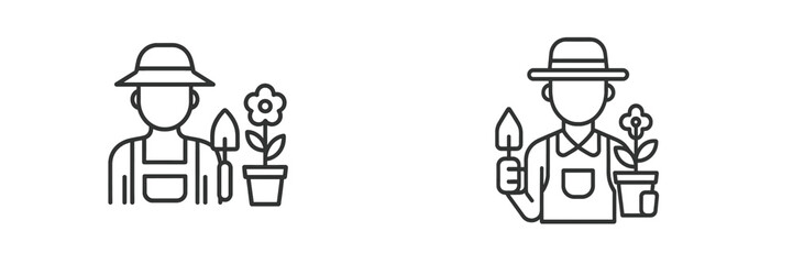 Gardener tending to plants with tools in hands in a sunny outdoor environment