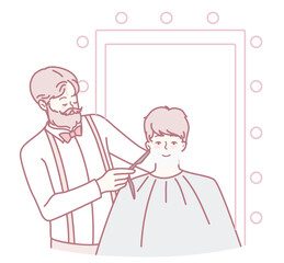 A vintage barber skillfully cuts hair, brilliantly showcasing classic salon elements, style, and ambiance
