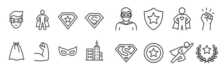 Obraz premium Popular symbols of heroism including capes, masks, and emblems representing strength and bravery in urban settings during daytime