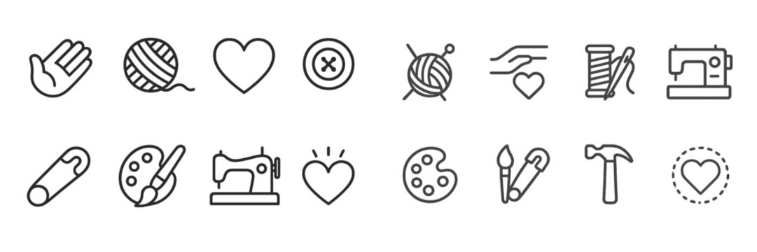 Creative tools and symbols for crafting activities in a minimalist design style