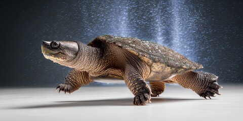 dynamic angle wildlife action photo of dynamic pose snapping turtle
