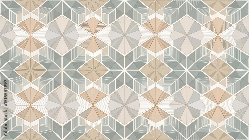 Aufkleber Abstract Geometric Pattern Design Featuring Interlocking Hexagons and Triangles in Earthy Tones
