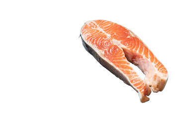 Piece of raw red salmon fish on white background